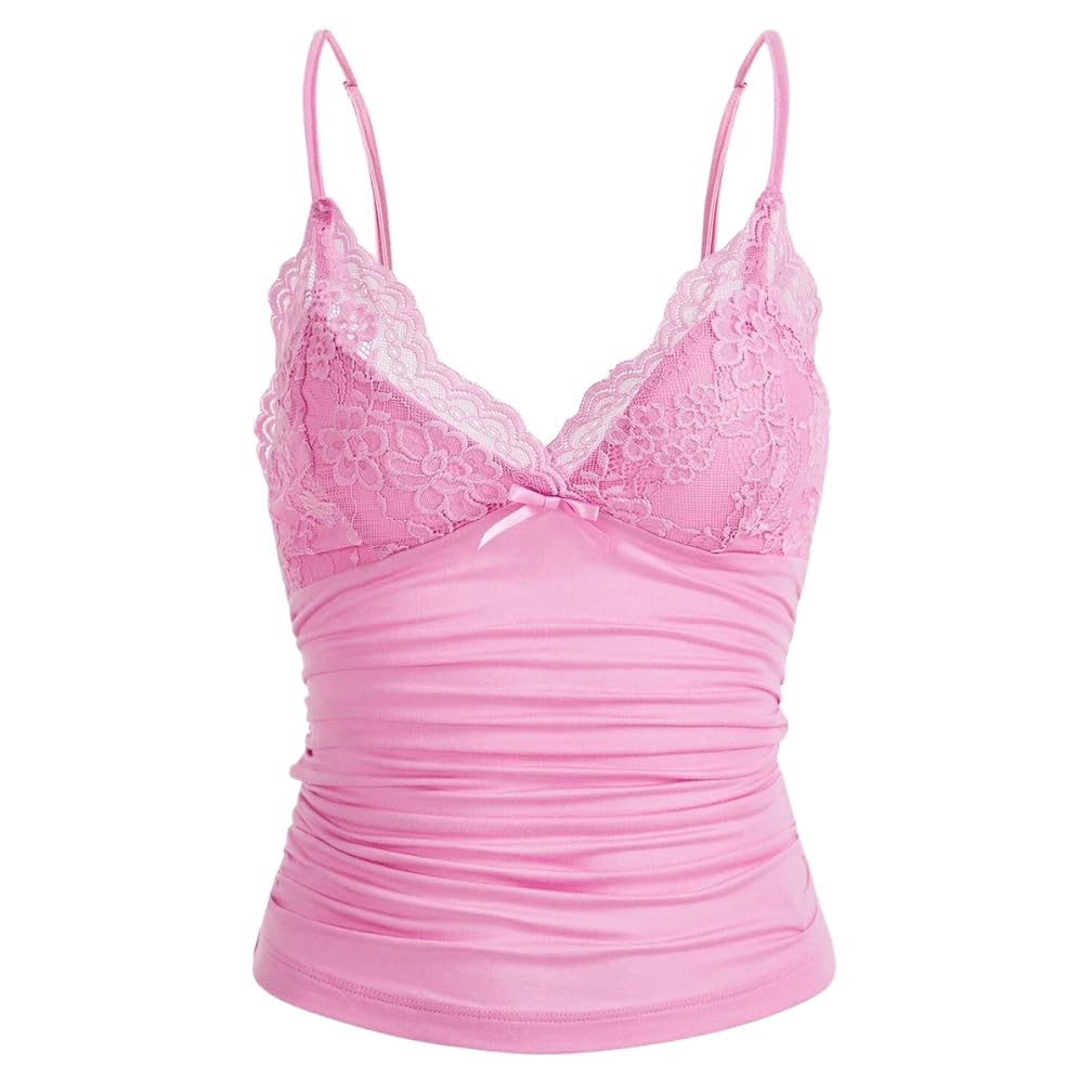 Naileksi Women Y2k Lace Trim Cami Top Spaghetti Strap Fairy Grunge Tank Top V Ne