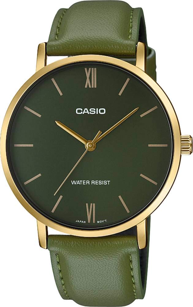 Casio Men's Analog Quartz Watch with Leather Strap MTP-VT01GL-3BUDF (A1782), Gre