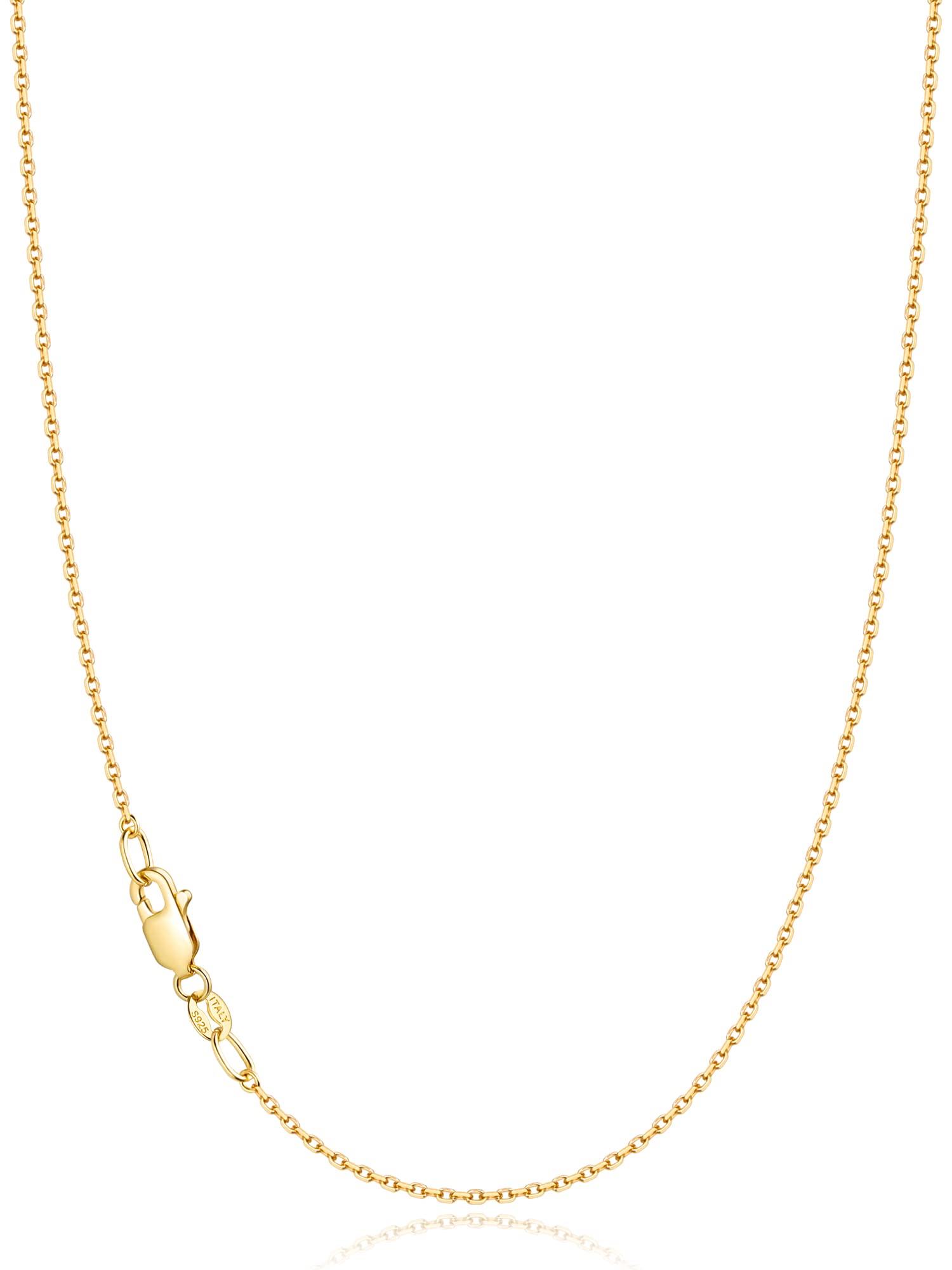 Jewlpire 18k Gold Plated 925 Sterling Silver Chain Necklace for Women, 1.1mm Cab