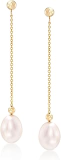 Ross-Simons 8-8.5mm Cultured Pearl Bead and Chain Drop Earrings in 14kt Yellow Gold