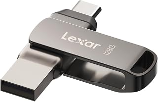 Lexar 128GB JumpDrive Dual Drive D400 USB 3.2 Type-C & Type-A Flash Drive for Storage Expansion, Photo Back-up for iPhone 15, Up to 130MB/s, Metal Housing & Swivel Design, Titanium (LJDD400128G-BNQNU)
