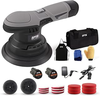 Cordless Car Buffer Polisher, SPTA Polishing Machine with 2Pcs 12V Lithium Rechargeable Battery Brushless Polisher with Variable Speed, Portable Polisher with Polishing Pads Kit for Waxing