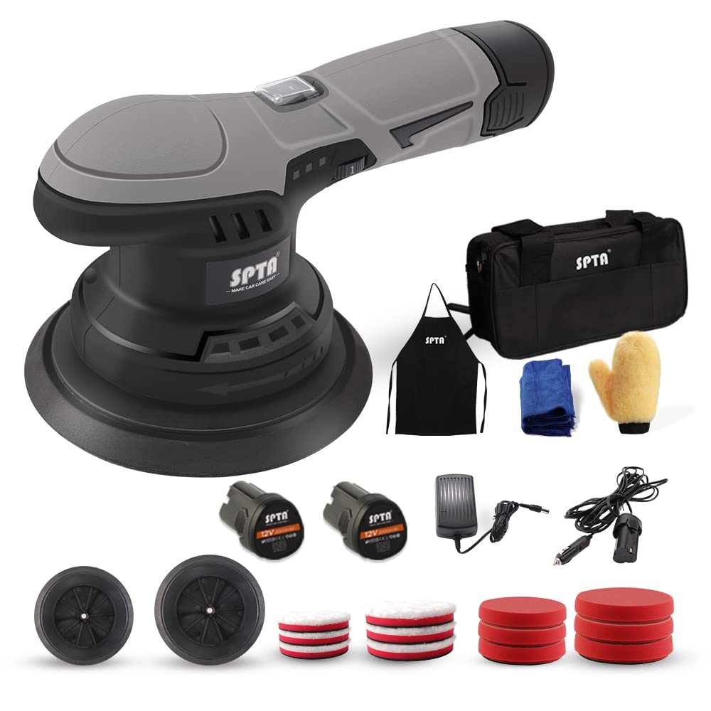Cordless Car Buffer Polisher, SPTA Polishing Machine with 2Pcs 12V Lithium Recha
