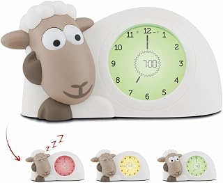 Zazu Kids Sam The Sheep LED Illuminated Day/Night Children's Alarm Clock – Intelligent Teaching Sleep and Alarm Clock with Luminous Clock (Brown)