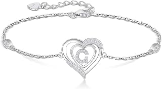 RIVIKO Heart Initial Bracelets for Women,925 Sterling Silver Letter Bracelets, Personalized Charm Alphabet Jewelry Valentines Christmas Mother’s Day Birthday Gifts for Women Friend Her Mom Wife Lady