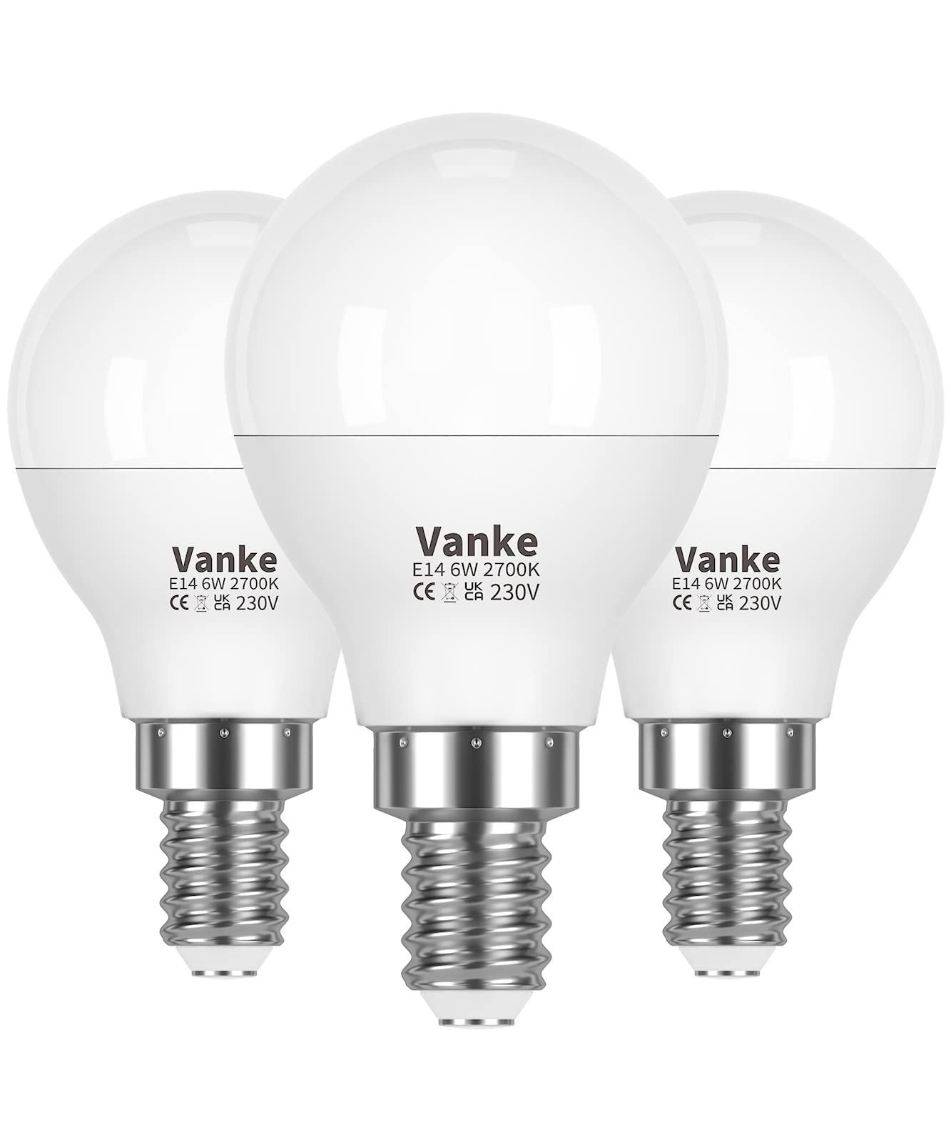 Vanke E14 LED Light Bulb, Warm White 2700K, 6W (40W Equivalent), Pack of 3 | Sma