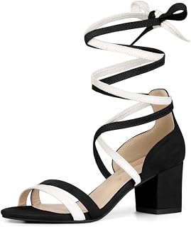 Allegra K Open Toe Color Block Heel Lace-up Sandals for Women