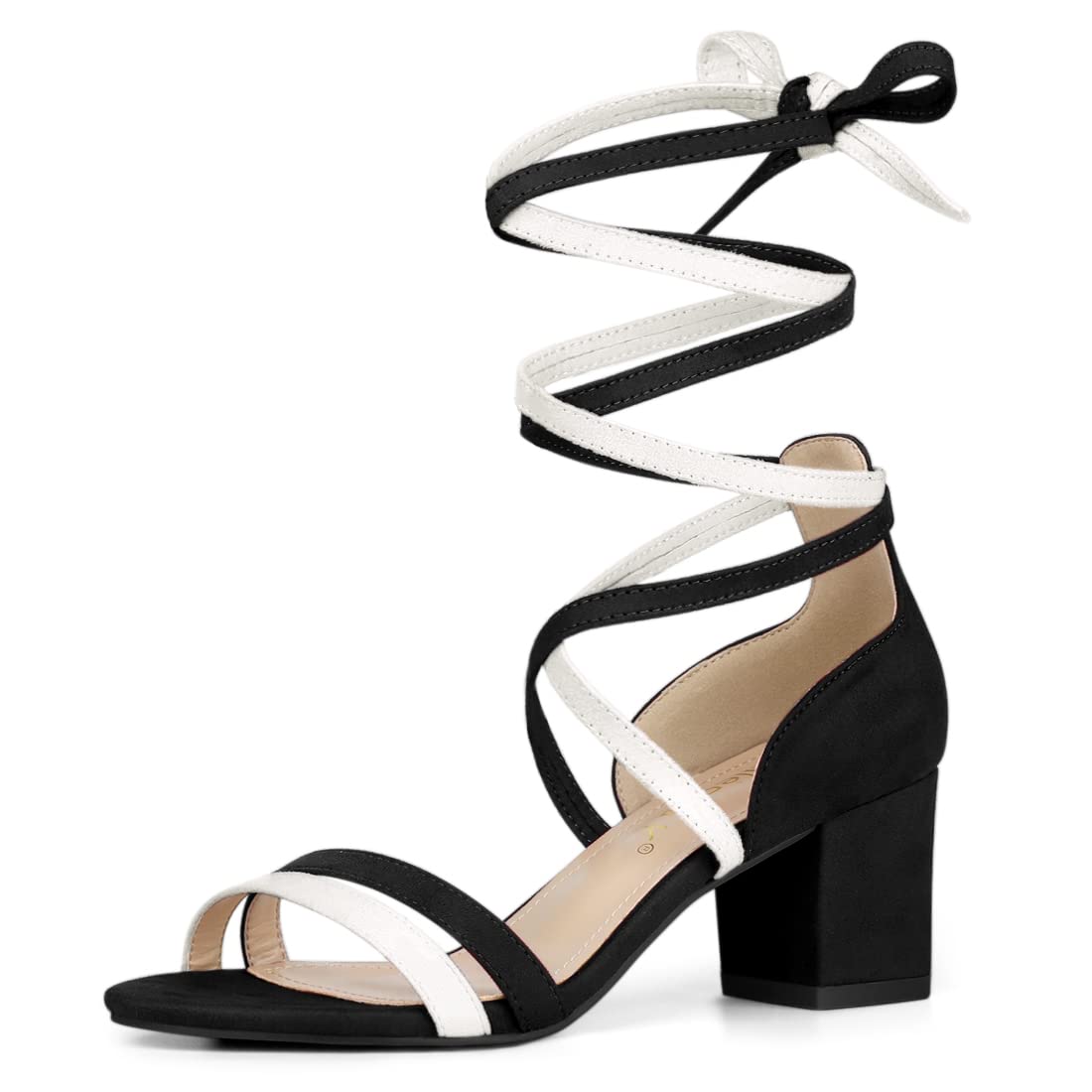 Allegra K Open Toe Color Block Heel Lace-up Sandals for Women