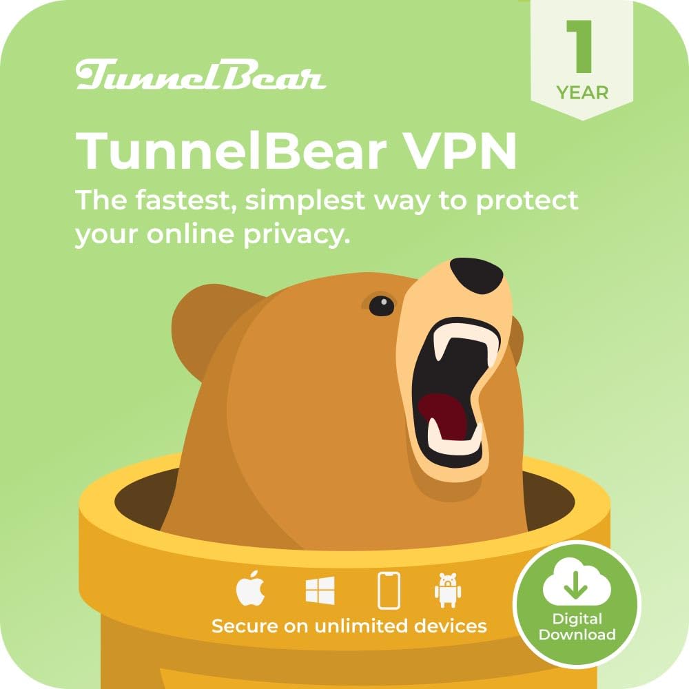 TunnelBear VPN Software, 1-Year Subscription, Unlimited Data and Devices | Encry