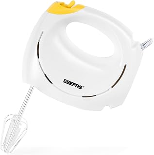 Geepas 150W Hand Mixer - Electric Whisk, Handheld Food Collection Cake Mixer for Baking - 7 Speed Turbo & Eject Button, Stainless Steel Beaters & Dough Hooks for Whipping Cream Dough White (Renewed)