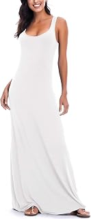 EXCHIC Women's Solid Casual Sleeveless Maxi Dress Summer Sexy Beach Vest Dress