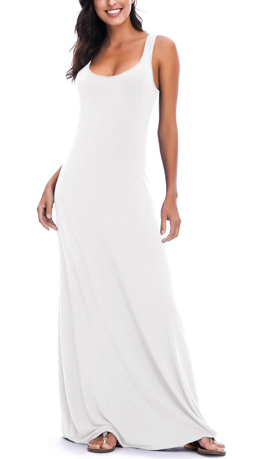 EXCHIC Women's Solid Casual Sleeveless Maxi Dress Summer Sexy Beach Vest Dress
