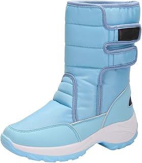 ANUFER Women's Medium Calf Snow Boots Platform Non-Slip Velcro Warm Winter Outdoor Shoes
