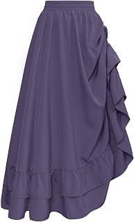 SCARLET DARKNESS Womens Steampunk Elastic High Waist Maxi Skirt Adjustable Flounce Skirt Double Layer