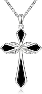 Genuine Turquoise Cross Necklace for Women Infinity 925 Sterling Silver Green Stone Pendant Jewelry for Her Wife Mom Sister Girlfriend