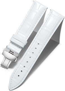 BINLUN Leather Watch Strap Replacement Leather Strap for Men/Women with Butterfly Deployment Buckle Silver/Gold/Rose Gold 12mm-24mm 10 Colors