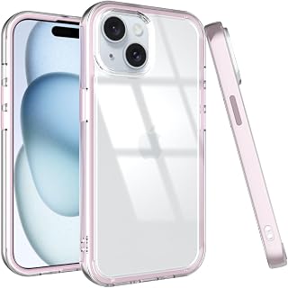 Puxicu Acrylic 2 in 1 for iPhone 14 13 Case，Anti-Yellowing, Military-Grade Protection, Drop Shockproof Slim Phone Cover for iPhone 14&13 6.1", Clear+Light Pink