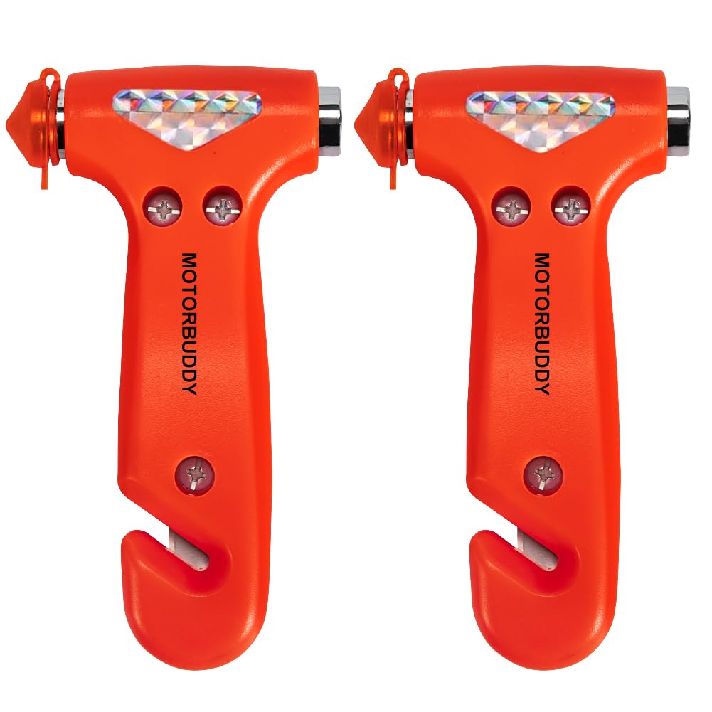 MOTORBUDDY 2-Pack Car Safety Hammer Seatbelt Cutter, Auto Emergency Escape Hamme