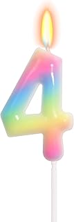 Rainbow Number 4 Candle for Cake Rainbow Birthday Decorations