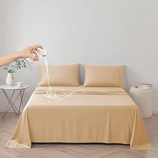 DUJUIKE Waterproof Bed Sheet Cover,Pet Hair Resistant Bed Sheet Cover for Dog and Cats, Mattress Protector for Children, Bed Liner Cover with Breathable Fabric (Yellow, Cal King/King 230 x 250 cm)