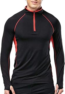 Muscle Alive Fitness Men's Quarter Zip Active Running T-Shirts Workout Long Sleeve Shirt with Thumb Holes