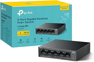 TP-Link LS105GP 5-Port Full Gigabit PoE+ Switch, Metal Network Switch | 4 x 30W PoE+ Ethernet Ports, 65W Total Budget, 250m Transmission, PoE Auto Recovery, Power Saving, Plug & Play