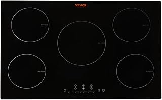 VEVOR Built-in Induction Cooktop, 30 inch 5 Burners, 9000W 240V Ceramic Glass Electric Stove Top with Sensor Touch Control, Timer & Child Lock Included, 9 Power Levels for Simmer Steam Slow Cook Fry