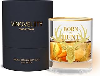 Born to Hunt Whiskey Glass, Deer Hunting Gifts for Men Hunters, Fathers Day Christmas Birthday Gifts for Men Dad Women, Stag Whisky Glasses, Deer Bourbon Glass (300 ML)
