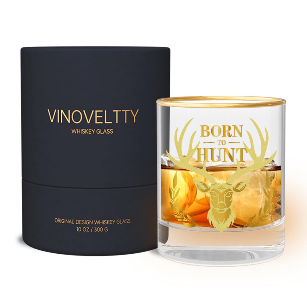 Born to Hunt Whiskey Glass, Deer Hunting Gifts for Men Hunters, Fathers Day Chri