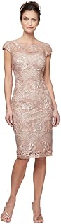 Alex Evenings Womens Short Knee Length Floral Embroidered Cocktail Sheath, Wedding Guest Dress, (Petite and Regular Sizes)