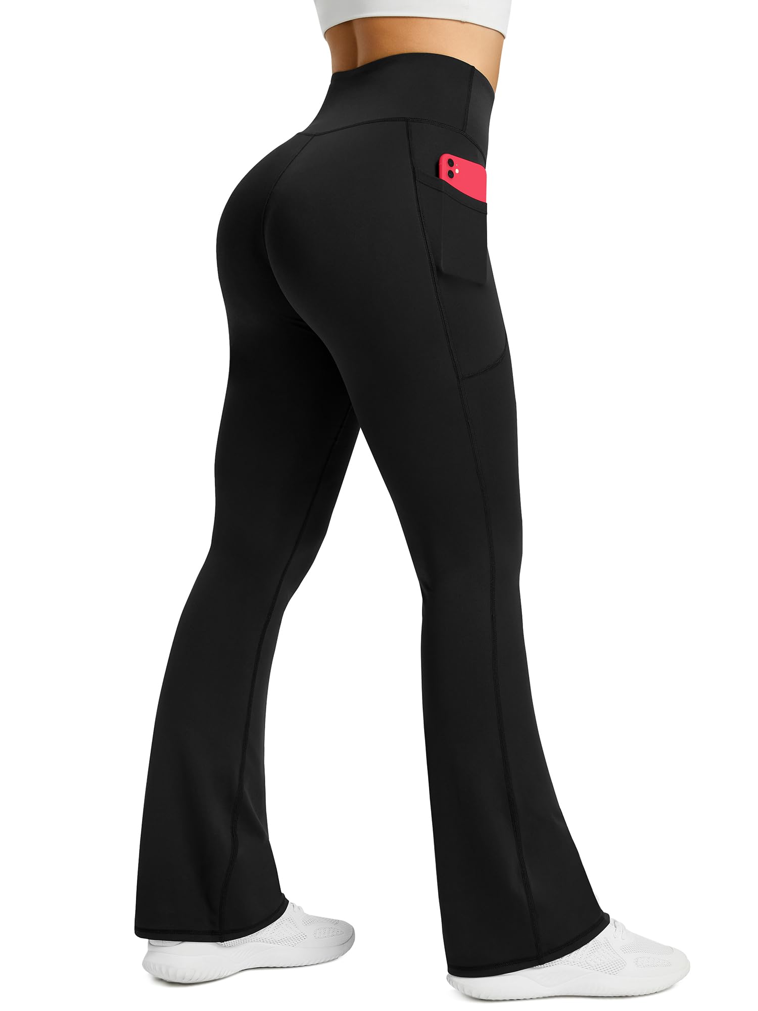 PRETISKY Womens Flared Yoga Pants with Pockets, High Waisted Flare Leggings Bell