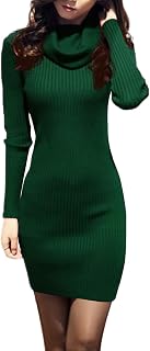 V28 Women's Cowl Neck Knit Stretch Stretch Long Sleeve Slim Fit Sweater Dress