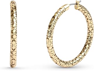 COACH, Women's, Signature Quilted Hoop Earrings, Crystal/Gold, One Size