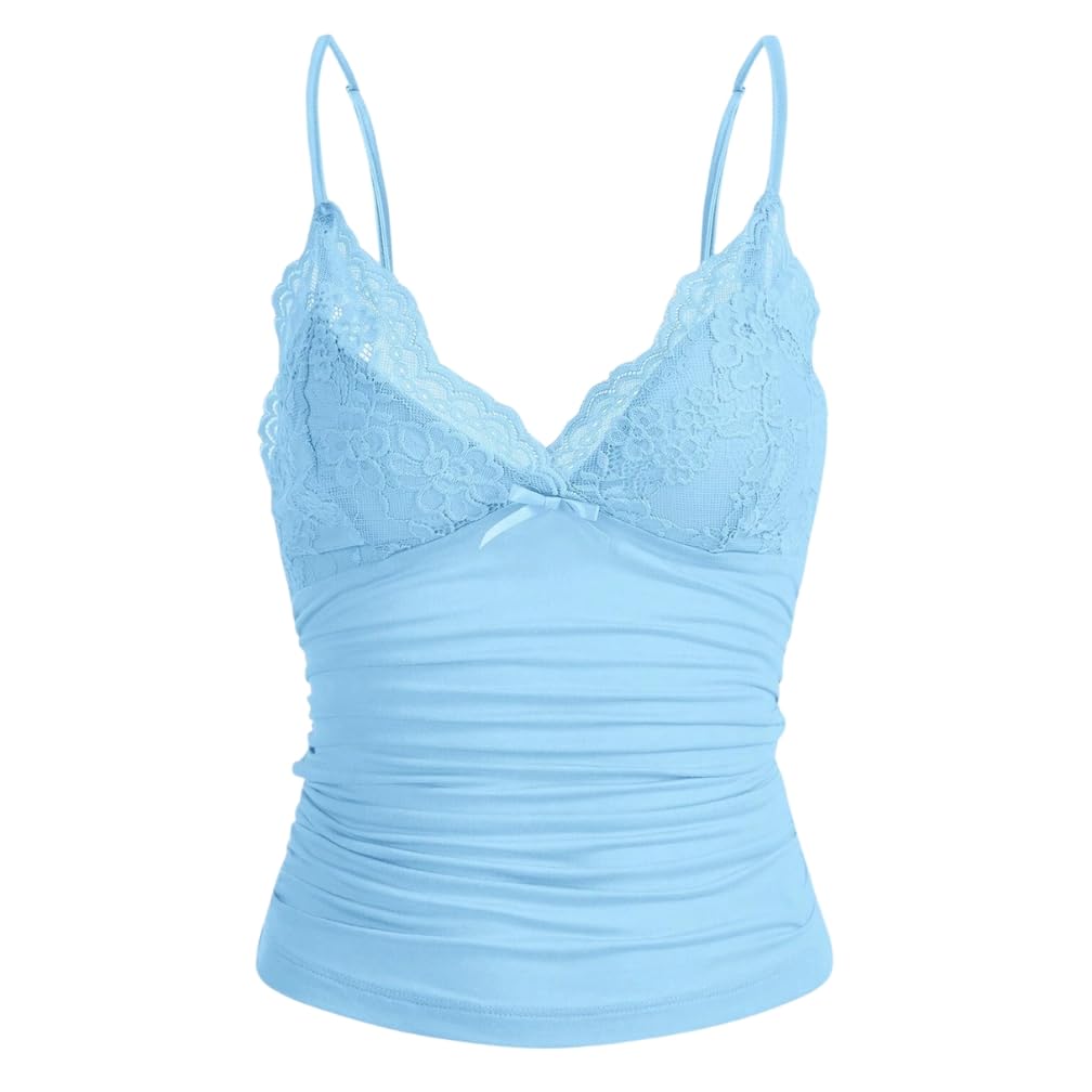 Naileksi Women Y2k Lace Trim Cami Top Spaghetti Strap Fairy Grunge Tank Top V Ne