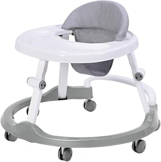 Foldable Baby Walker, Sit-in Baby Walker for Infants, Portable Baby Activity Walker with Padded Seat, Space-Saving Design for Boys and Girls, Gray