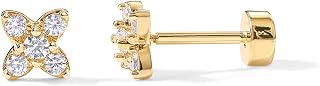 PAVOI Dainty Flat Back Earrings for Women, 14K Gold Plated CZ Stud Piercing