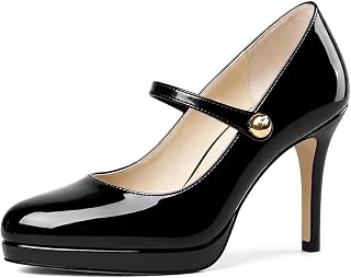 Mettesally Zapatos de tacón alto con plataforma para mujer, sin cordones, a la moda, para uso diario, oficina, 3.5 pulgadas