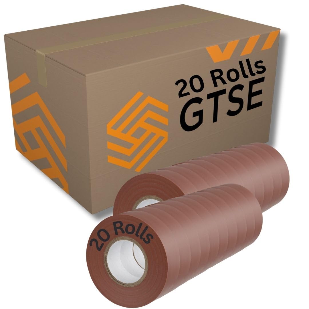 GTSE Brown Electrical Tape, 19mm x 20m, 20 Rolls of Strong Self-Adhesive PVC Ins