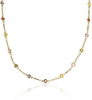 Gold Birthstone Station Necklace for Women - Delicate Simulated Diamond Necklaces Dainty Rainbow Candy Crystal Rhinestone CZ Chian Choker Gifts for Mother