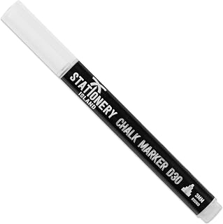 STATIONERY ISLAND Chalk Pens D30 Pack of 1 White, 3mm Fine Bullet Nib. Dry Wipe Erase Liquid Chalk Marker. for Glass (Windows & Mirrors), Whiteboards, Signs and Non-Porous Blackboards