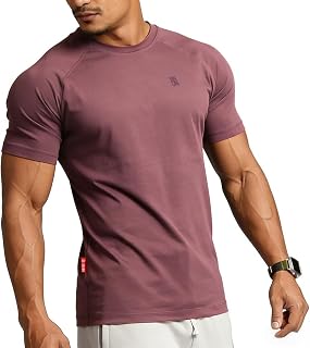 Men's Cotton Short Sleeve Raglan Crew Neck Gym Workout Athletic Tee