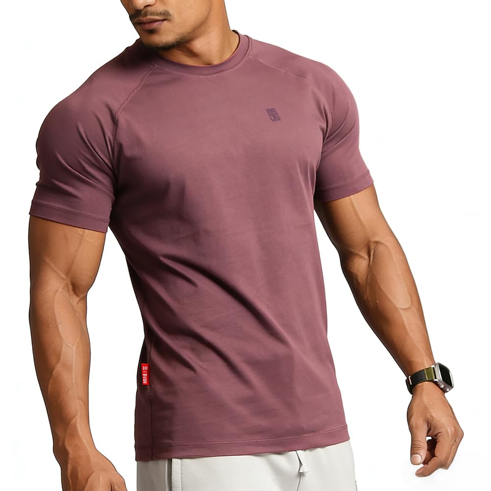 Men's Cotton Short Sleeve Raglan Crew Neck Gym Workout Athletic Tee