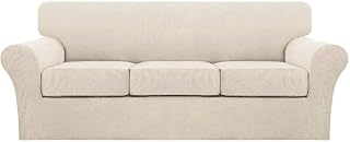 Turquoize 4 Piece Couch Cover Sofa Covers for 3 Cushion Couch Sofa Slipcovers Washable Sofa Cover for Dogs with Individual Couch Cushion Covers Feature Jacquard Fabric(3 Cushion Sofa, Biscotti Beige)