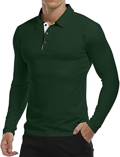 KUYIGO Men's Long & Short Sleeve Polo Shirts Cotton Summer Tops Slim Fit Solid Colour Basic Golf Tennis Sport Polo Shirts S-XXL