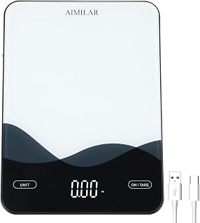 Chargeable Digital Kitchen Food Scale - AIMILAR LED Display 22lb Food Weight Scales for Baking Cooking USB-C Rechargeable Ounces and Grams 1g/0.1oz Tempered Glass