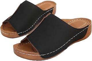 Ulalaza Women's Slippers Flat Open Toe Slides Platform Wedge Sandals Thong Sandals Non-Slip Summer Shoes Toe Post Beach Sandals Casual Sandal Comfy House Slippers Walking Flip Flops