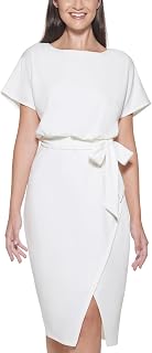 Kensie Women's Short Sleeve Tie Waist Midi Dress