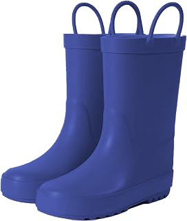 Hbxooxts kids Rain Boots, Toddler Rain Boots Waterproof Rubber Kids Rain Boots for Girls and Boys with Fun Patterns and Easy-On Handles