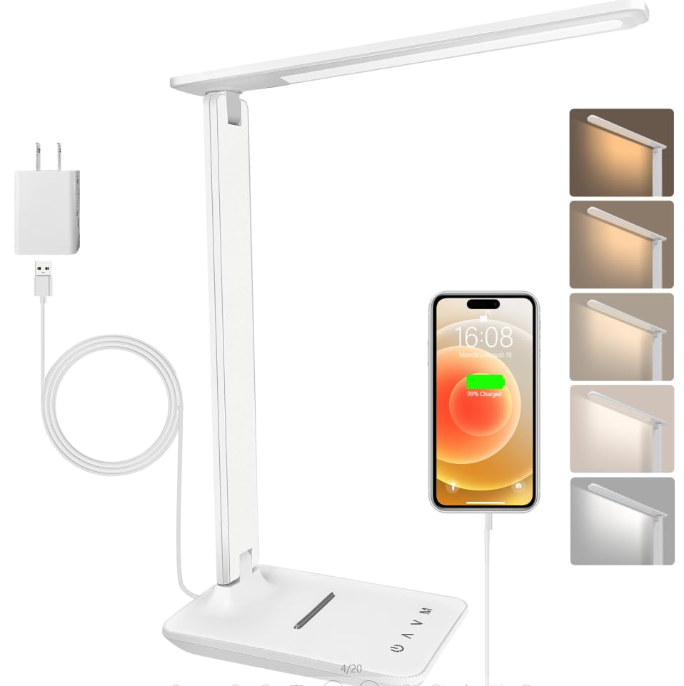 Desk Lamp, Reading Lamp, Dimmable Table Lamp with USB Port, 3 Lighting Modes, Fo