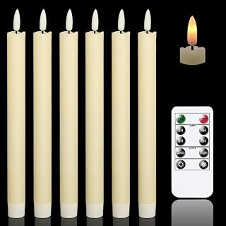 GenSwin Flameless Taper Candles LED Battery Operated Remote Timer Ivory | LED Candlesticks, Real Wax, Christmas Wedding Party Home Decor, 6 Pack, 0.78 x 9.64 In